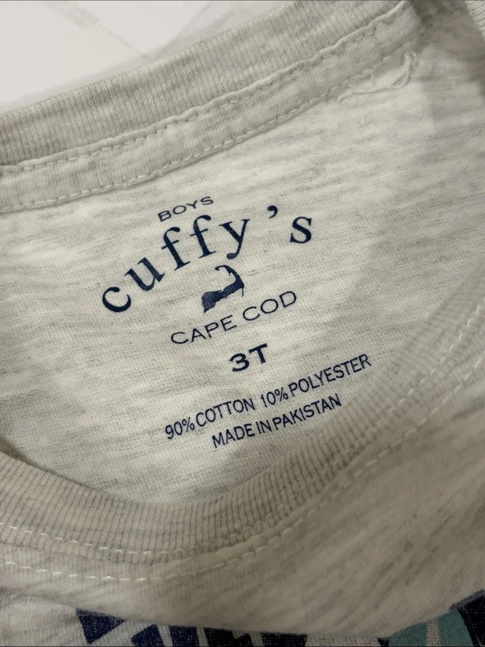 cuffy's Cape Cod Boys Tee - Light Gray with Navy Print